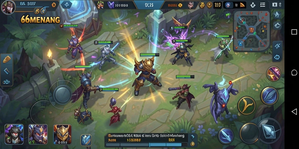 Tangkapan layar gameplay 66MENANG yang menunjukkan pertarungan intens di arena.