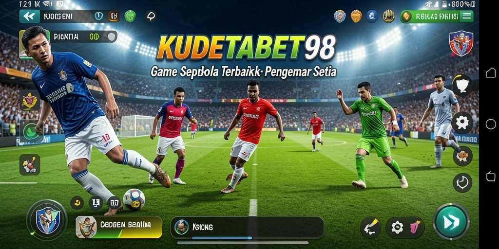 Tampilan gameplay seru dalam KUDETABET98 dengan aksi sepak bola nyata.