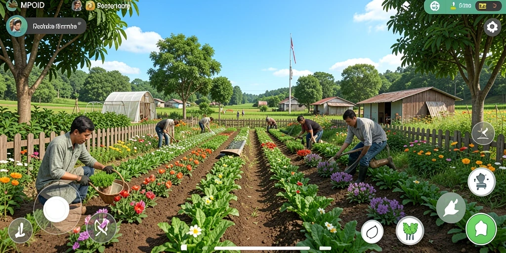 Screenshot MPOID menampilkan aktivitas berkebun yang penuh warna dan alami.