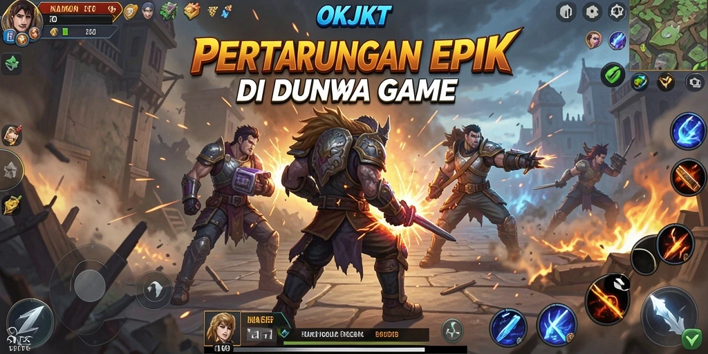 Tangkapan layar game OKJKT menampilkan pertarungan seru dengan karakter yang beraksi.