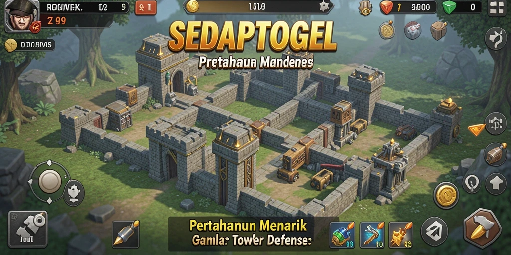 Gameplay SEDAPTOGEL dengan menara pertahanan yang menakjubkan.