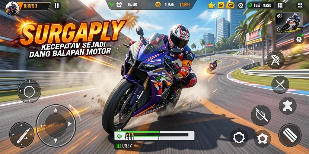 Gameplay seru balapan motor di SURGAPLY.